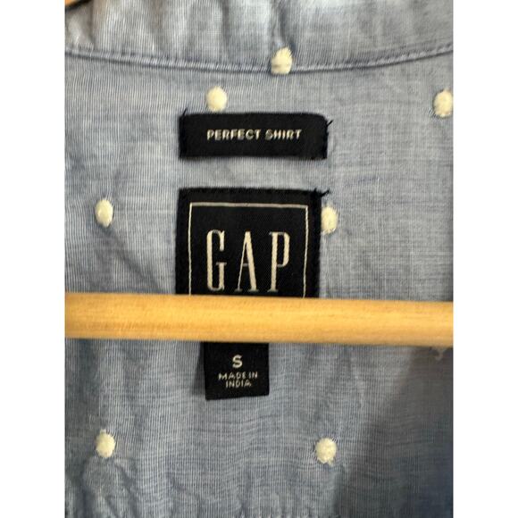 GAP Perfect Shirt Chambray White Polka Dots Size Small - Picture 3 of 5